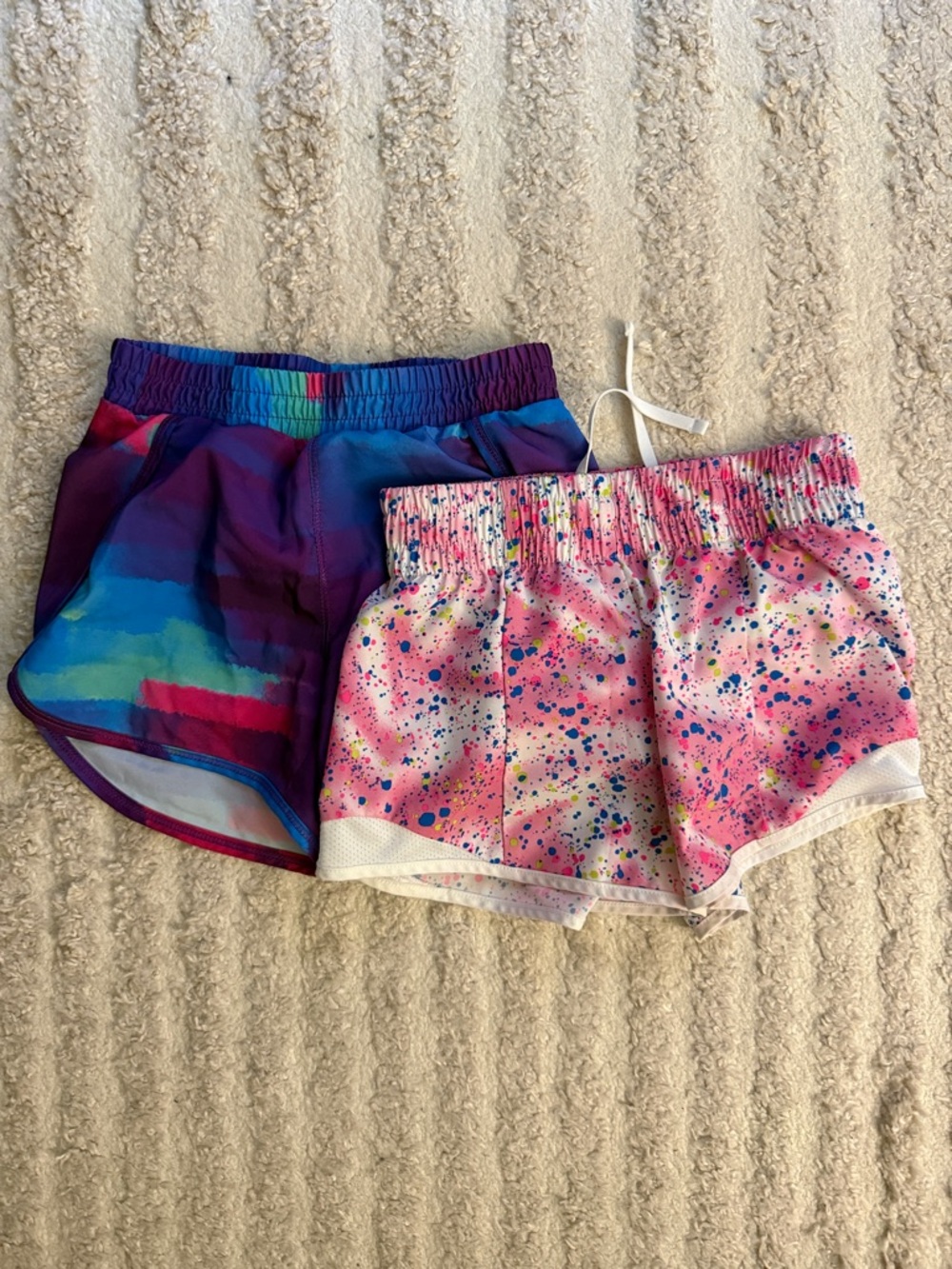 Athletic Works Pink Splatter & All In Motion Blue -Purple Ombre Girls' Shorts
